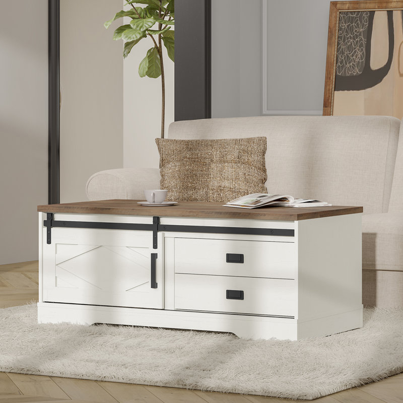 Glenford Farmhouse Coffee Table, Antique Copper, White