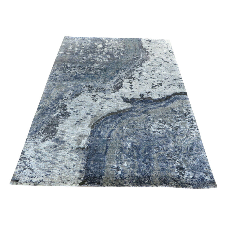 Tapis de zone one-of-kind à la main bleu/gris 7 pi 8 po x 10 pi noué la