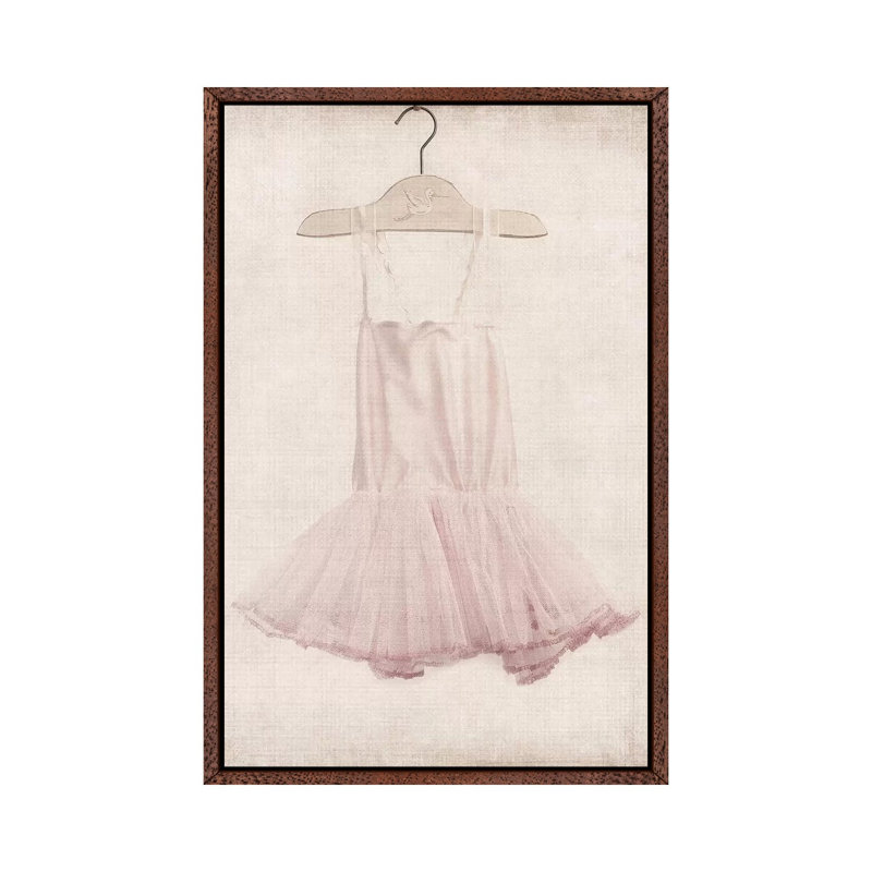 Pink Tutu Ballerina Dress - Print on Canvas, 66.04 cm H x 45.72 cm W, Classic Brown Wood Framed