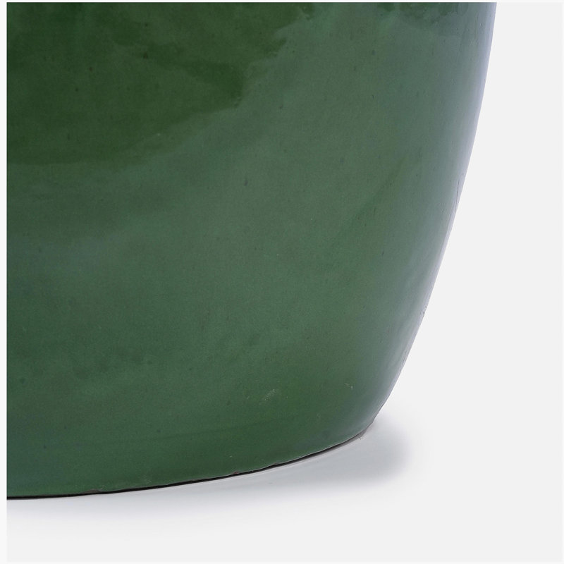 Handmade Ceramic Planter Set of 3, 15/12/9 Inch Diameter, Green Diamond Pattern, for Orchids & Succulents Indoor/Outdoor Use on Windowsill & Bookshelf, Breathable Clay