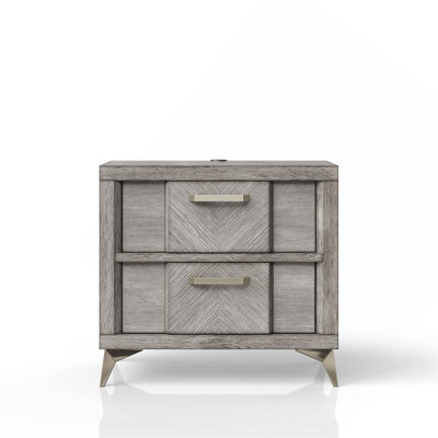2 Drawer Nightsand In Gray Bookmatched Veneers