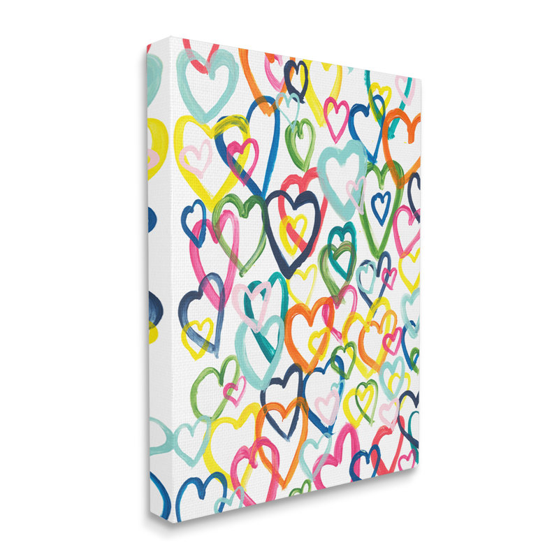 " Lovely Bold Rainbow Hearts Pattern Collage " by Bronwyn Baker, Canvas, 16" W x 20" H