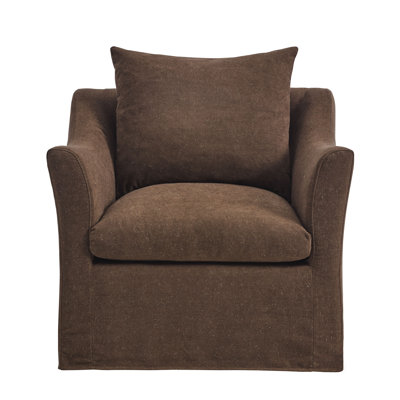 Edmonson Slipcovered Linen Blend Armchair In Cocoa