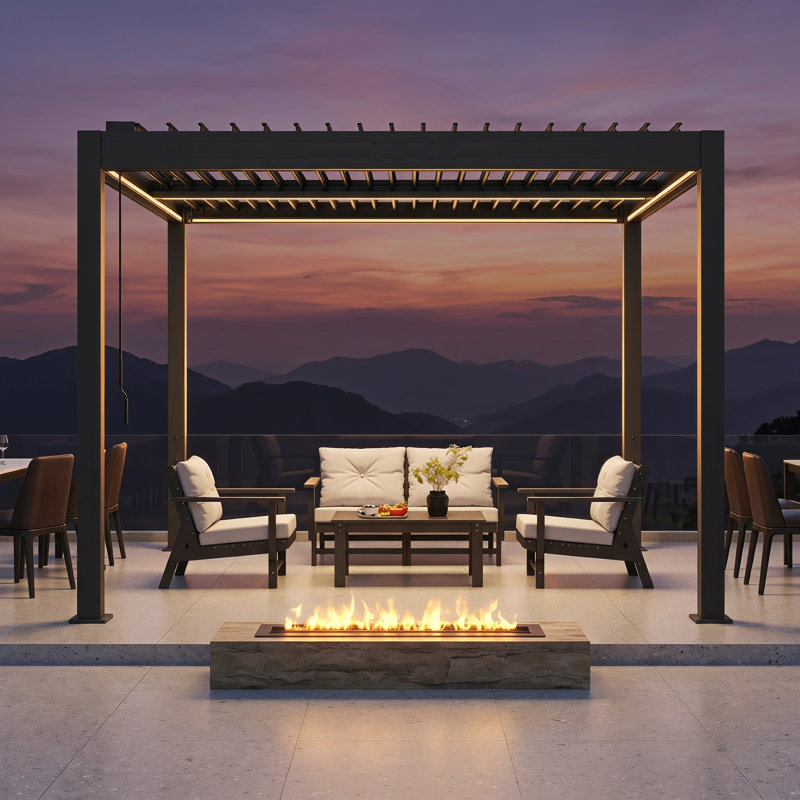Pavillon de jardin extérieur en aluminium à toit rigide avec toit ajustable et système de drainage caché pour terrasse, terrasse, jardin et cour arrière 10 'x 10'