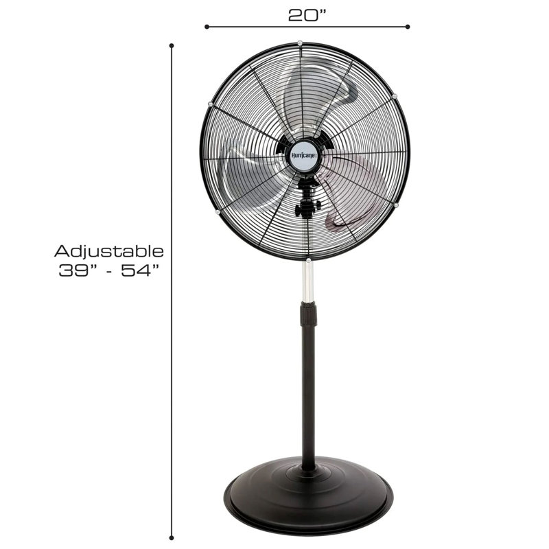 Hurricane Black 20" Oscillating Metal Stand Fan with Adjustable Height