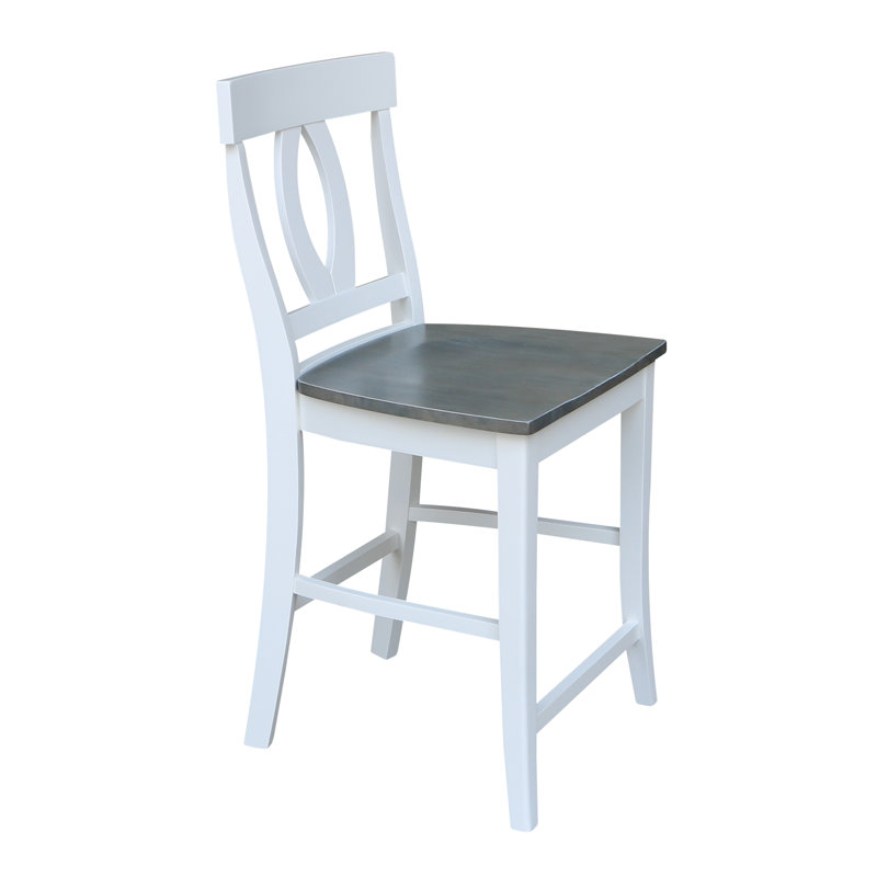 Ludivine Solid Wood Counter Stool, White/Heather Gray