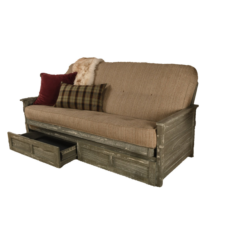 Futon double avec matelas avec rangement Emmiliano, 100% polyester, Gris patiné