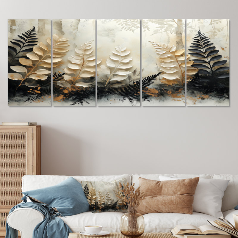 «Black and White Ferns Whispers In The Wild II», ensemble d'art sur toile, H 32 po x l 80 po