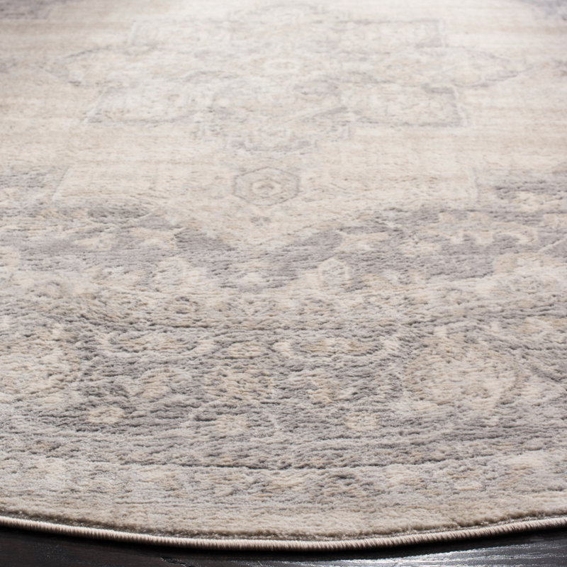 Aurelle Oriental Cream/Gray Area Rug, Round 12'