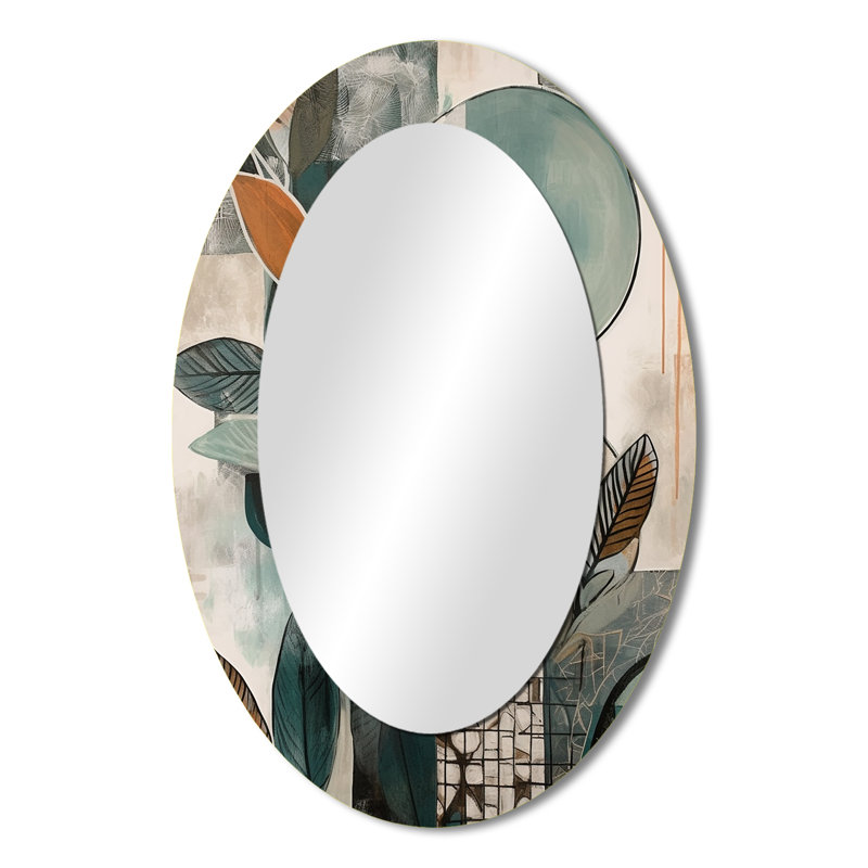 Décoration murale orange et verte abstraite Bohemia I - miroir ovale orange, 36 po x 24 po