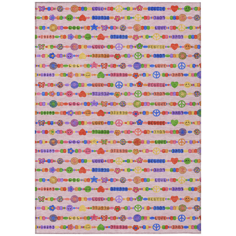 Machine Washable Indoor/Outdoor Chantille ACN2658 Kids Rug, Pink, 5' x 7'6"