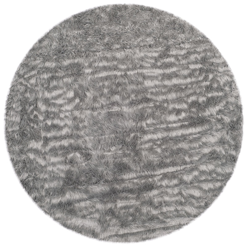 Tapis gris fait à la main Contrella, Rond 3 pi