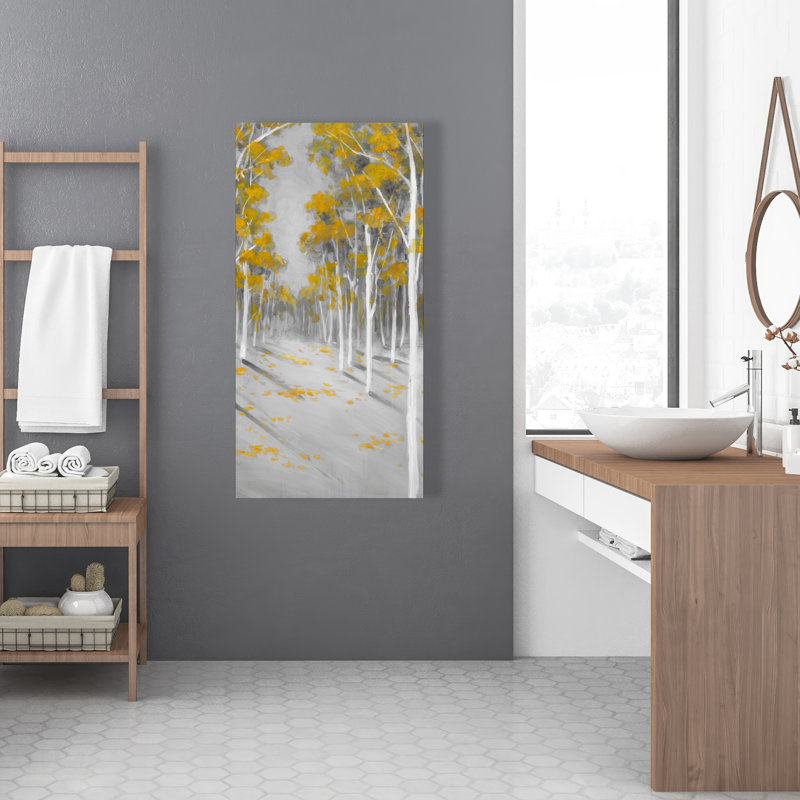 Forêt de bouleaux jaunes - paysage de toile jaune pour la décoration intérieure, H 48 po x l 24 po