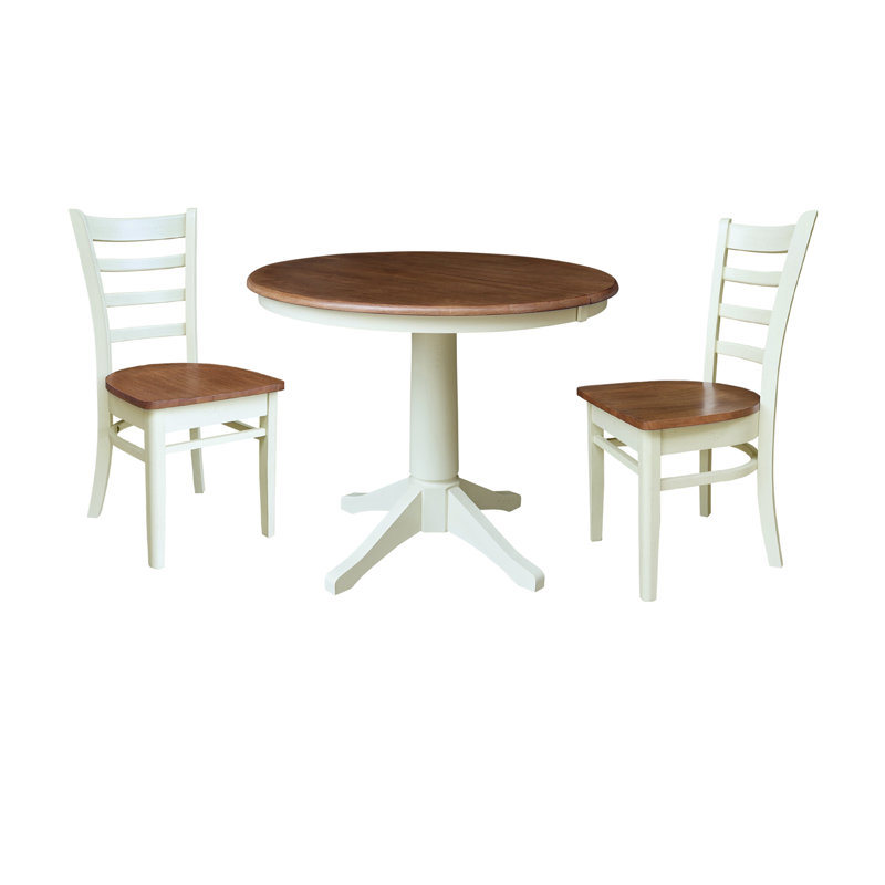 Ensemble de salle à manger extensible Deriya, 3 pièces : 1 table, 2 chaises, Noyer blanc / écorce