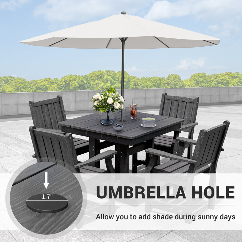 Davonia HDPE Square Outdoor Dining Table, Gray
