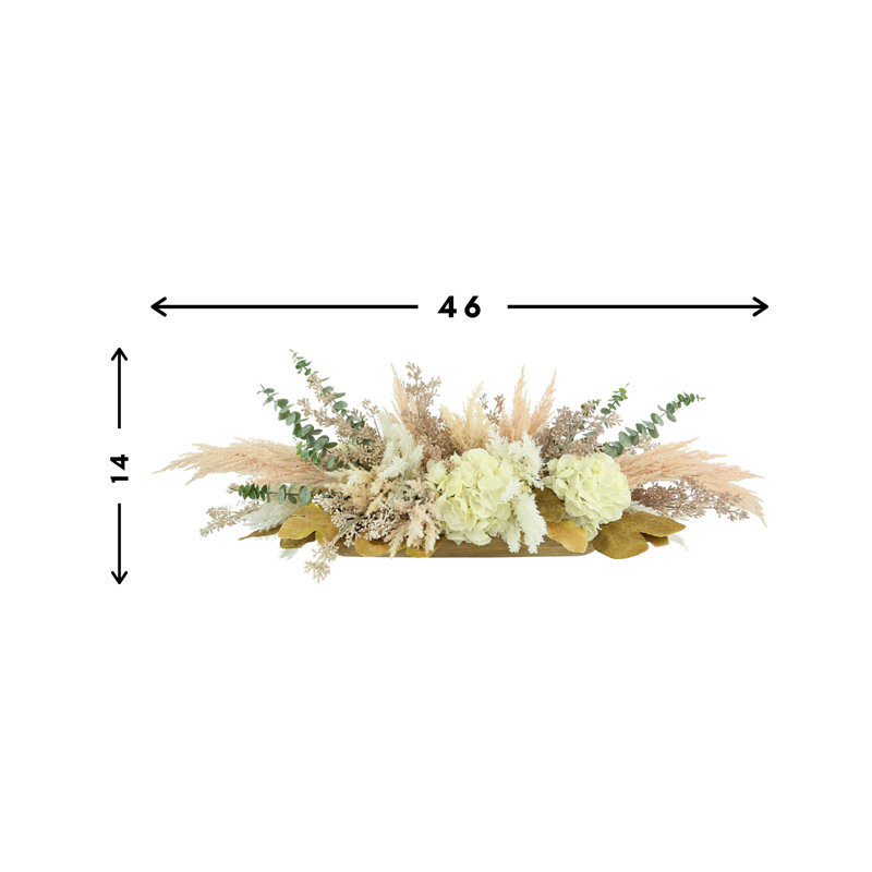 Floral Centerpiece with Hydrangeas, Eucalyptus and Pampas