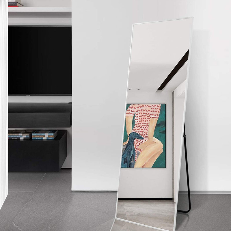 Miroir de plancher pleine longueur en verre - Basics by Wayfair ™, Blanc, 60 po x 20 po