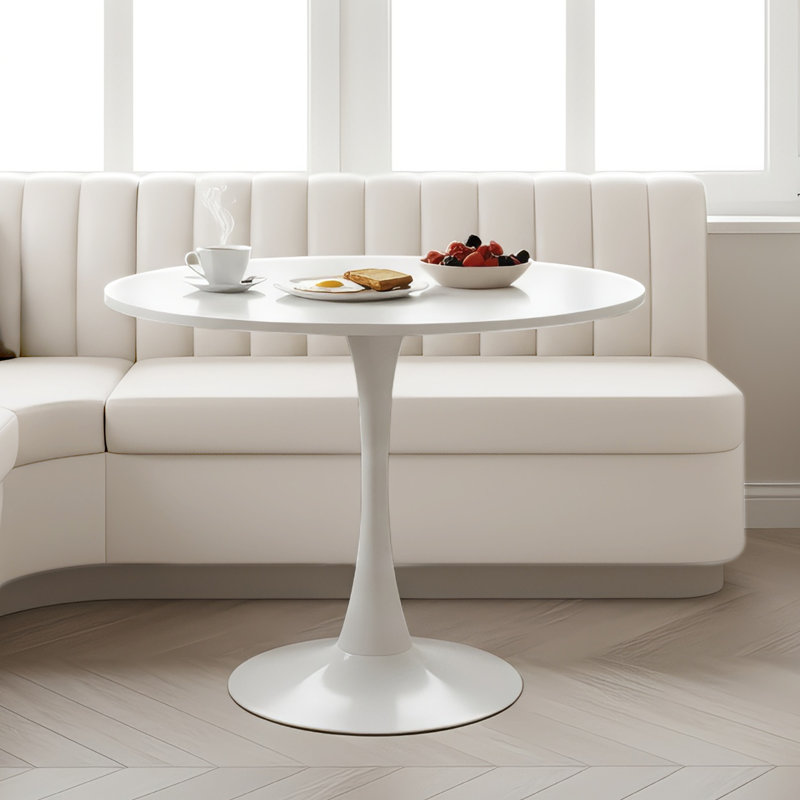 Table de salle à manger ronde,   Chêne, H 28,7 po x L 31,5 po x l 31,5 po, Blanc
