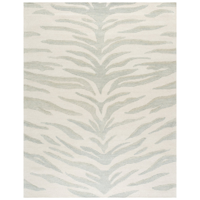 Jerramy Ebony Hand Tufted Wool Cotton Animal Print Rug in Ivory/Green, Rectangle 8' x 10'