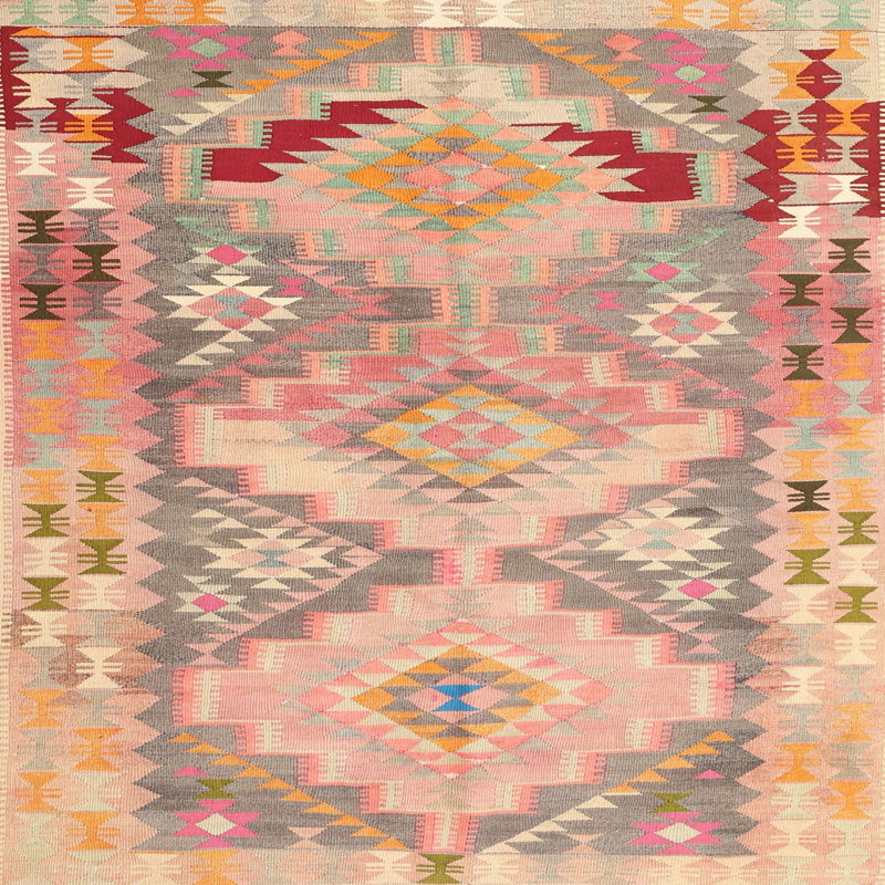 Tapis contemporain ivoire / orange / rouge, Carré 4 pi