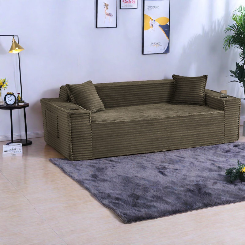 Compression 3 Seater Sofas, Corduroy Foam Spring Modern Compact Home