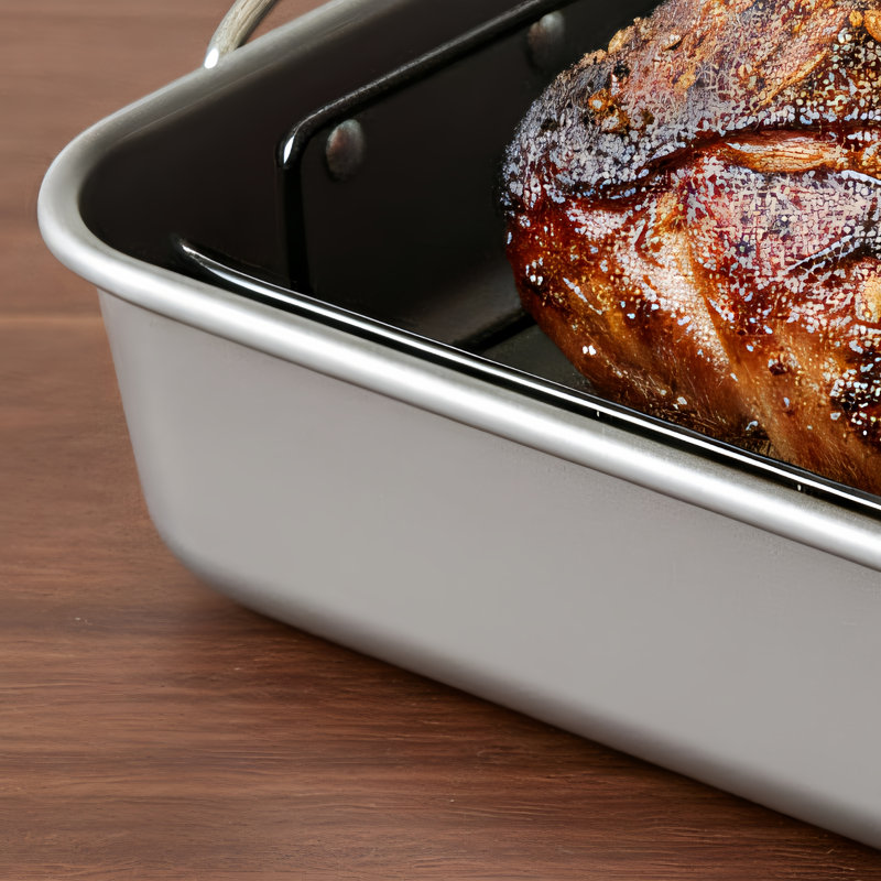 Large Non-Stick Oven Baking Tray, 11.2 X 17.7 Cm, Heavy-Duty Metal Construction With Rack, For Roasting Turkey, Chicken, And Vegetables.