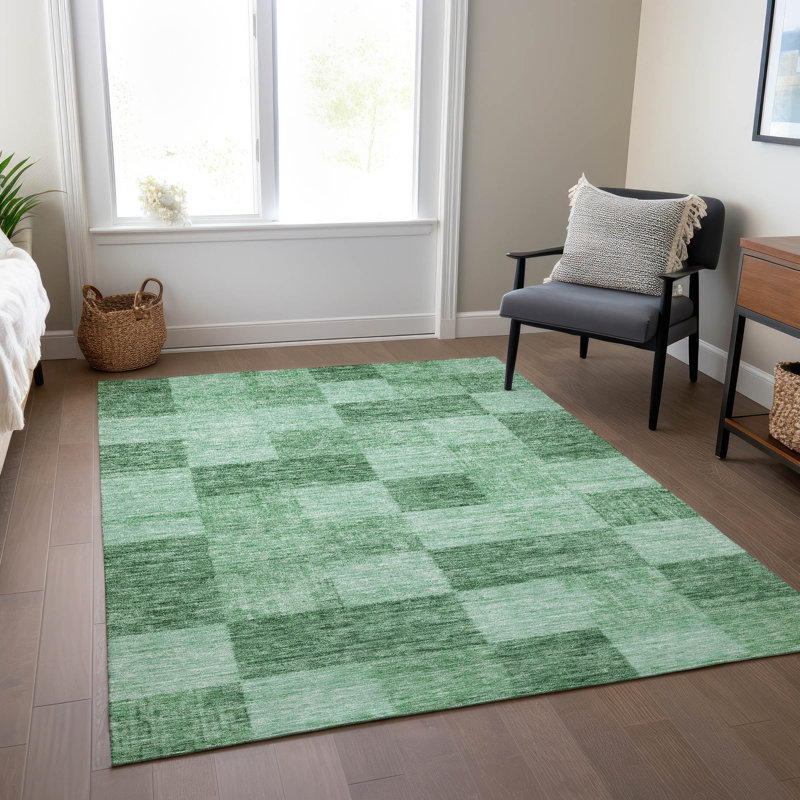 Green Checkerboard Synthetic Indoor Outdoor Area Rug