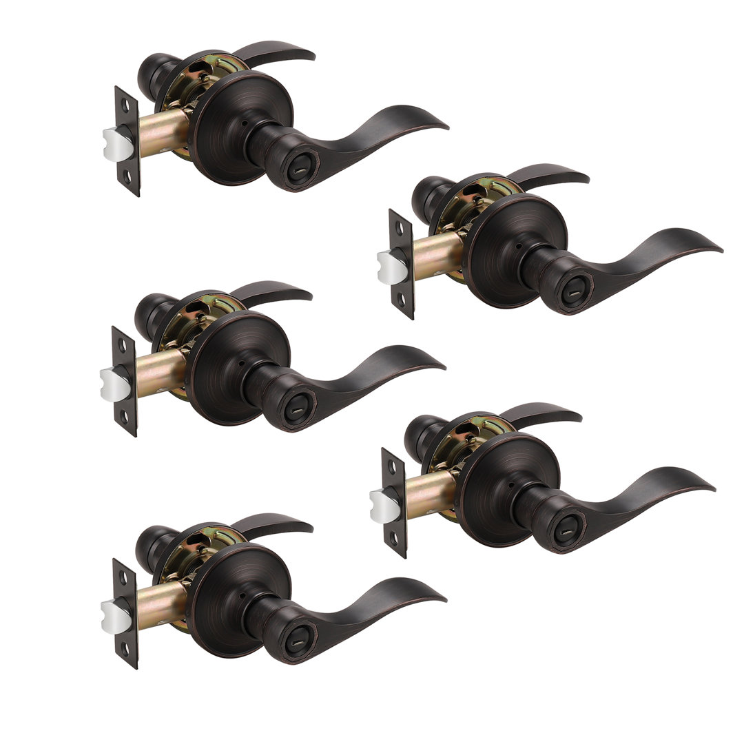 Privacy Door Lever with Round Rosette Keyless Lock (Set of 5) Probrico 