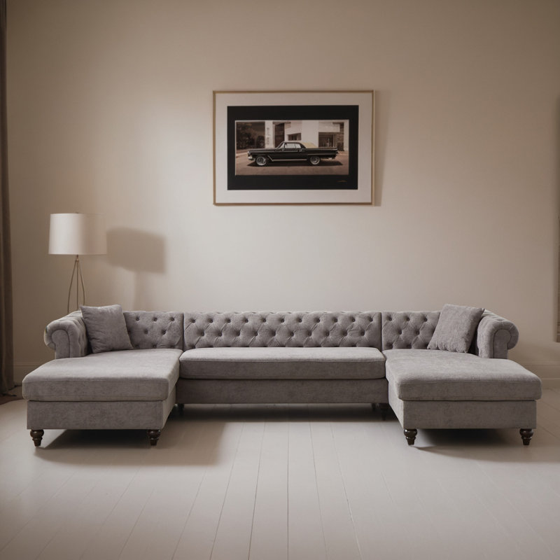Canapé modulaire en U rembourré 3 pièces pour le salon, Gris chenille