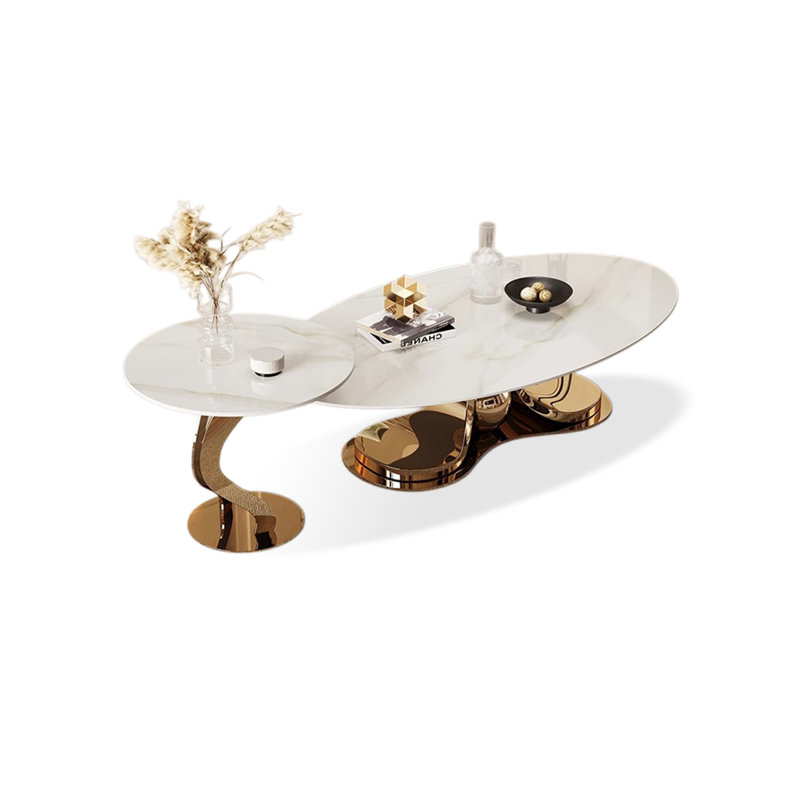 Ensemble de tables basses dorées et blanches en métal fritté + métal, White / Gold, 18.9" H x 62.99" W x 27.56" D