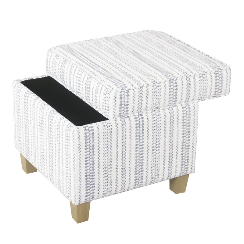 Repose-pieds carré avec rangement 17,5 "Asha, Bleu / blanc bande de campagne