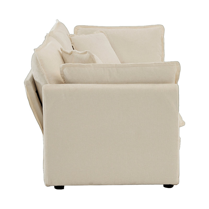 Salon en chenille beige - structure en bois massif et rembourrage en éponge 2 avec coussins pour le siège 2, coussins 4, base, matériau respirant, endroit confortable