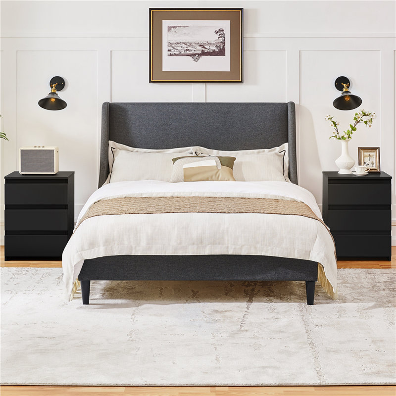 45 cm W Bedside Table, Black, 1