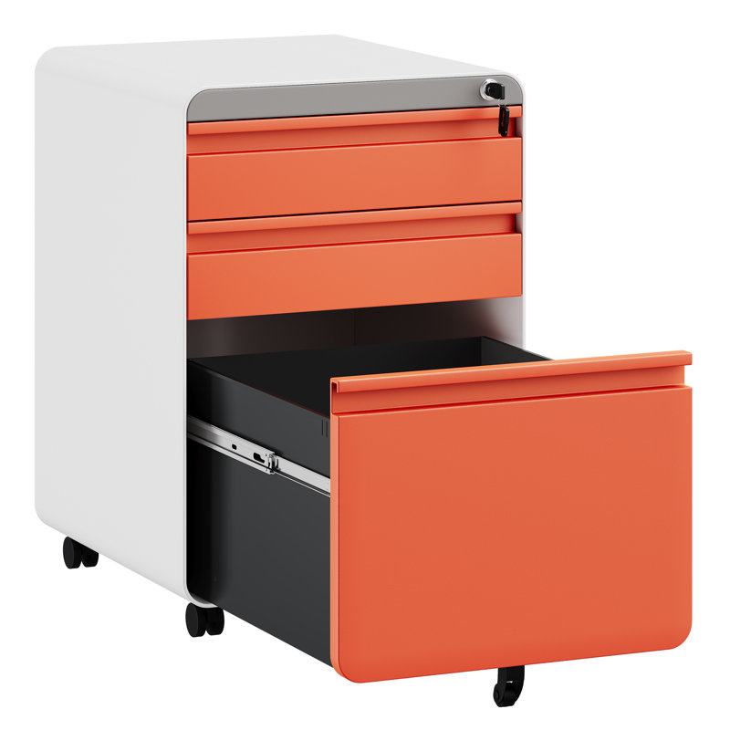3 Drawer File Cabinet, Metal Filing Cabinets with Lock Wheels, Anti-tilt Under Desk Design (No Assembly Required)
