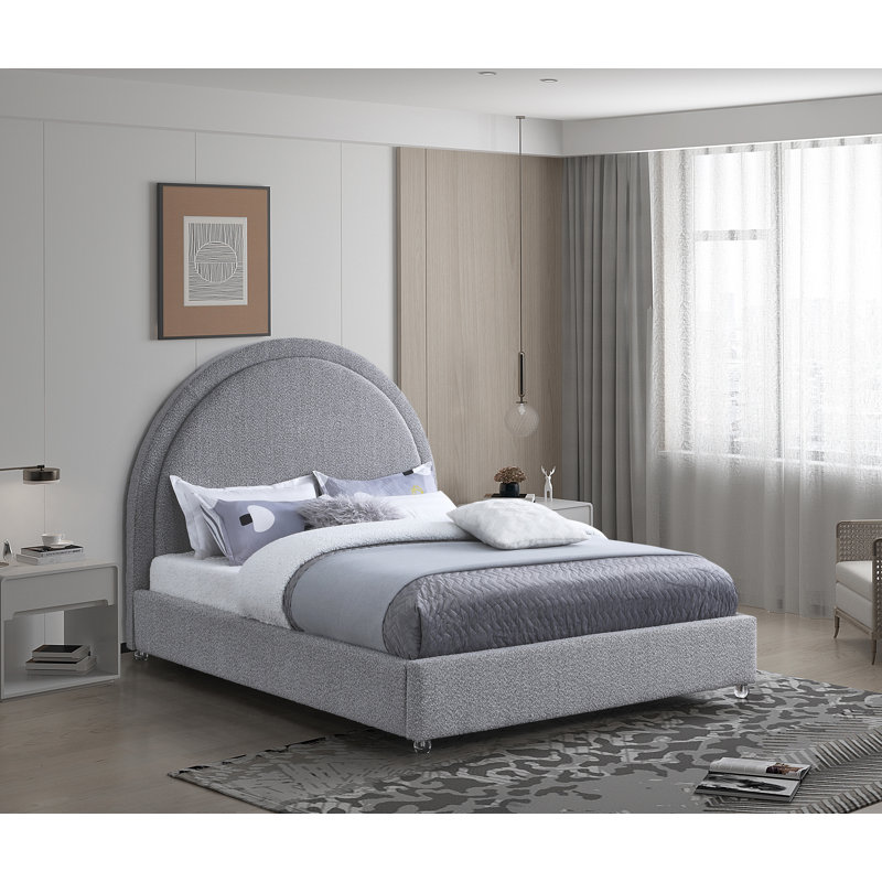 Milo Upholstered Boucle Platform Bed, King, Grey Boucle Fabric