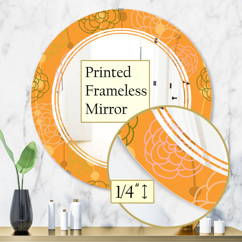 Miroir mural moderne sans cadre, H 23,6 po x l 23,6 po, Leaves Glamour Zebra Animal