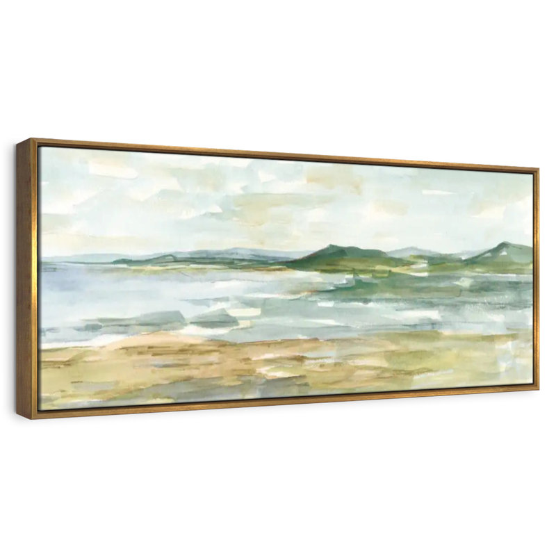 Paysage marin panoramique I, 46 po x 16 po, Cadre flottant doré