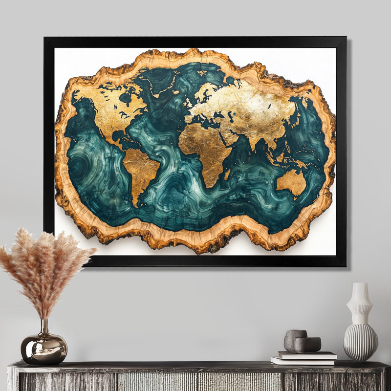 Schutte - Map Wall Art, Single Picture Framed Print, 30" H x 40" W, Black