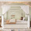 Lit à baldaquin double avec lit gigogne et 3 tiroirs, tête de lit tapissier, rangement et assemblage facile, beige.-2001292032-2001292039