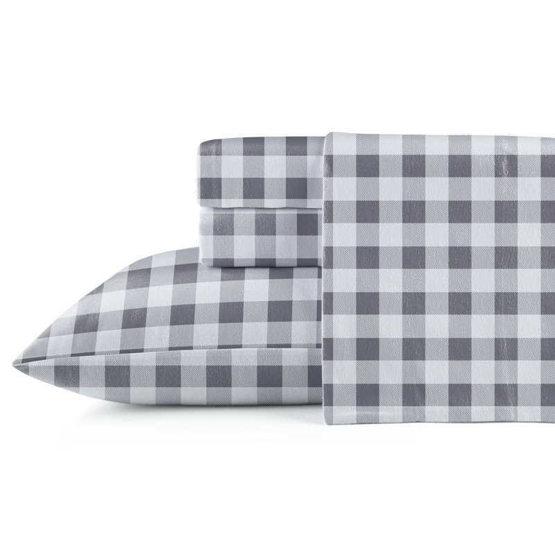 Ensemble de draps 100% coton en flanelle imprimée 180 g / m² Pointehaven, Ensemble de draps pour très grand lit avec 2 taie