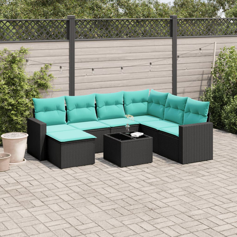  Ensemble de canapé de patio 8 pièces avec coussins en rotin de polyester noir