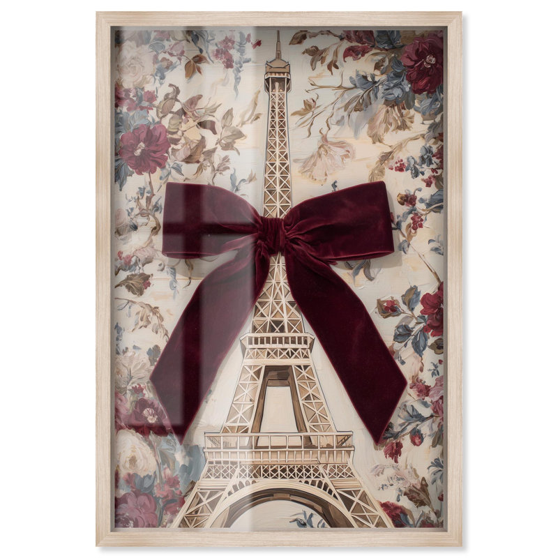 Delicate Eiffel Tower Glam Art Shadowbox Print par Art Remedy, H 37 po x l 25 po, Crème, crème