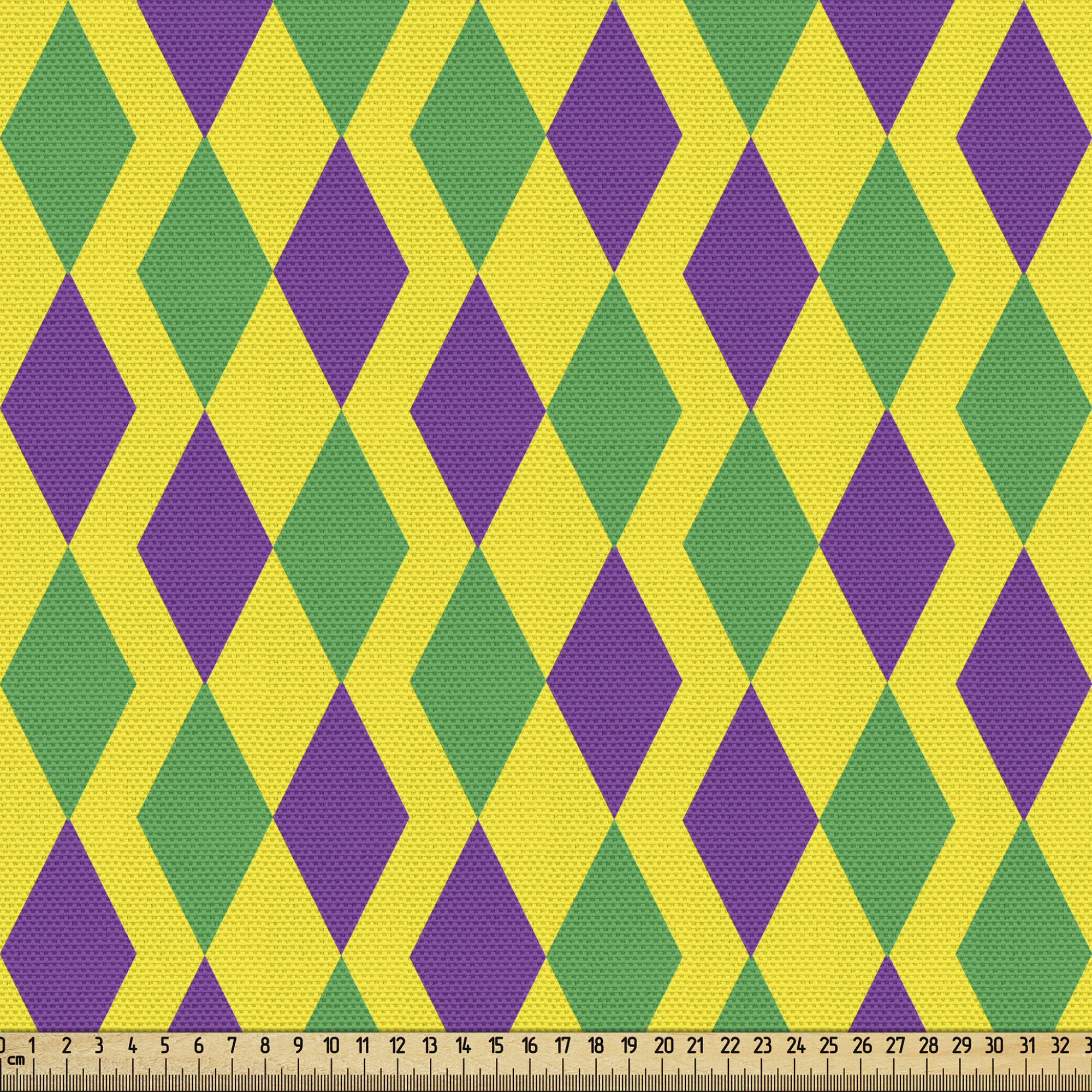 East Urban Home Green and Purple Fabric by The Yard, Mardi Gras Themed Abstract Geometric Pattern with Rhombuses, Decorative Fabric for Upholstery and Home Accents,Ye
