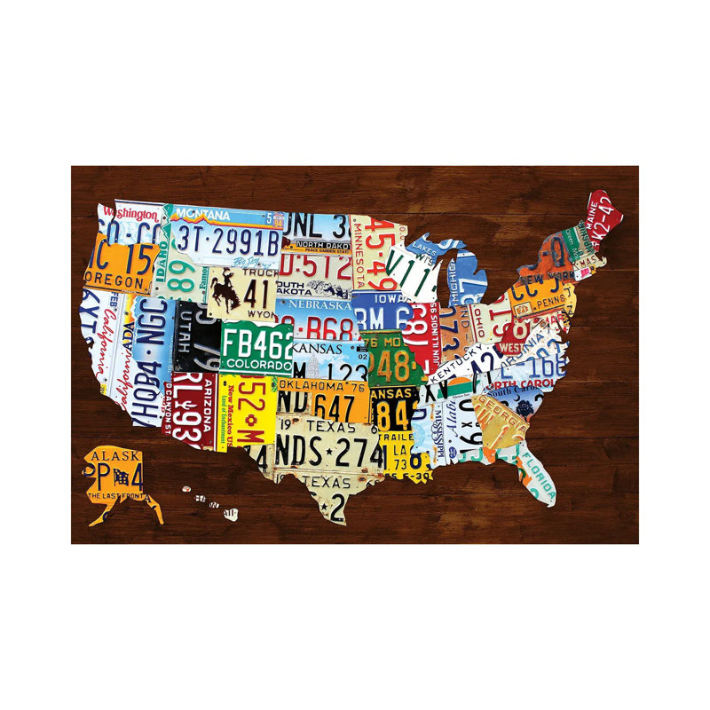 United States Of America License Plate Map 2018 - Print on Canvas, 66.04 cm H x 45.72 cm W x 1.91 cm D, Wrapped Canvas