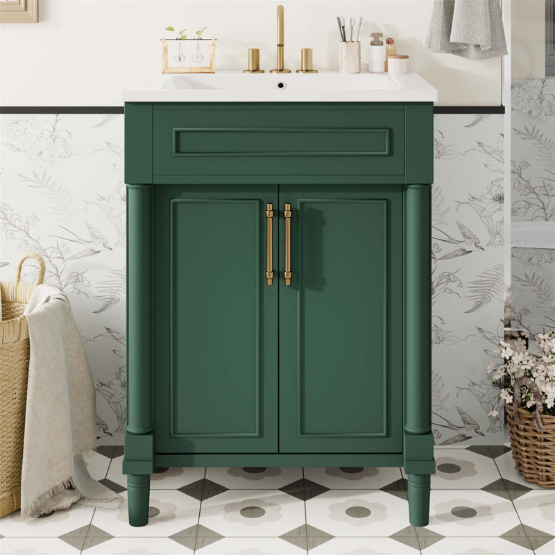 Meuble-lavabo 24 po avec lavabo intégré en céramique, armoire avec 2 portes, lavabo simple pour petites et moyennes toilettes