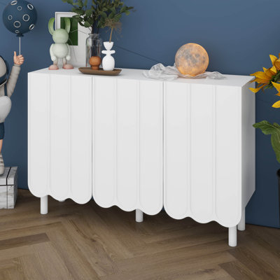 Shoe Cabinet With 3 Wave Doors, Storage Cabinet With Adjustable Shelves And 5 Solid Wood Legs, Large Storage Cabinet