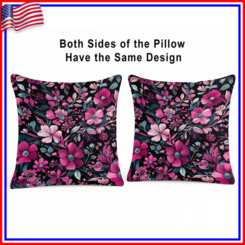 Pink Floral Pattern Double Sided Throw Pillows, 20 x 20 inches