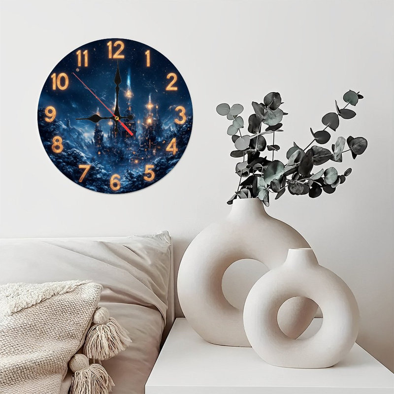 Fantaisie horloge château scène d'hiver