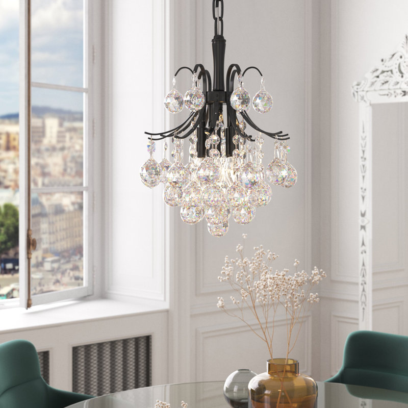 Luminaire suspendu à niveaux unique à 3 lumières avec accents en cristal Stoller, Coupe royale, Noir, noir, noir, noir