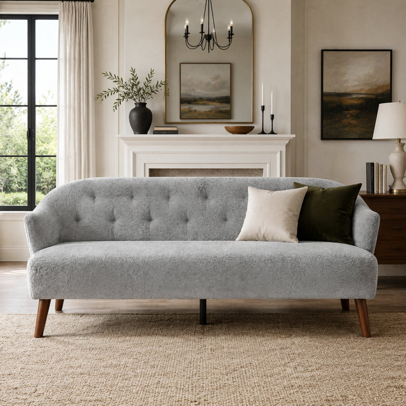 Canapé moderne 3 places, Tissu moelleux gris clair